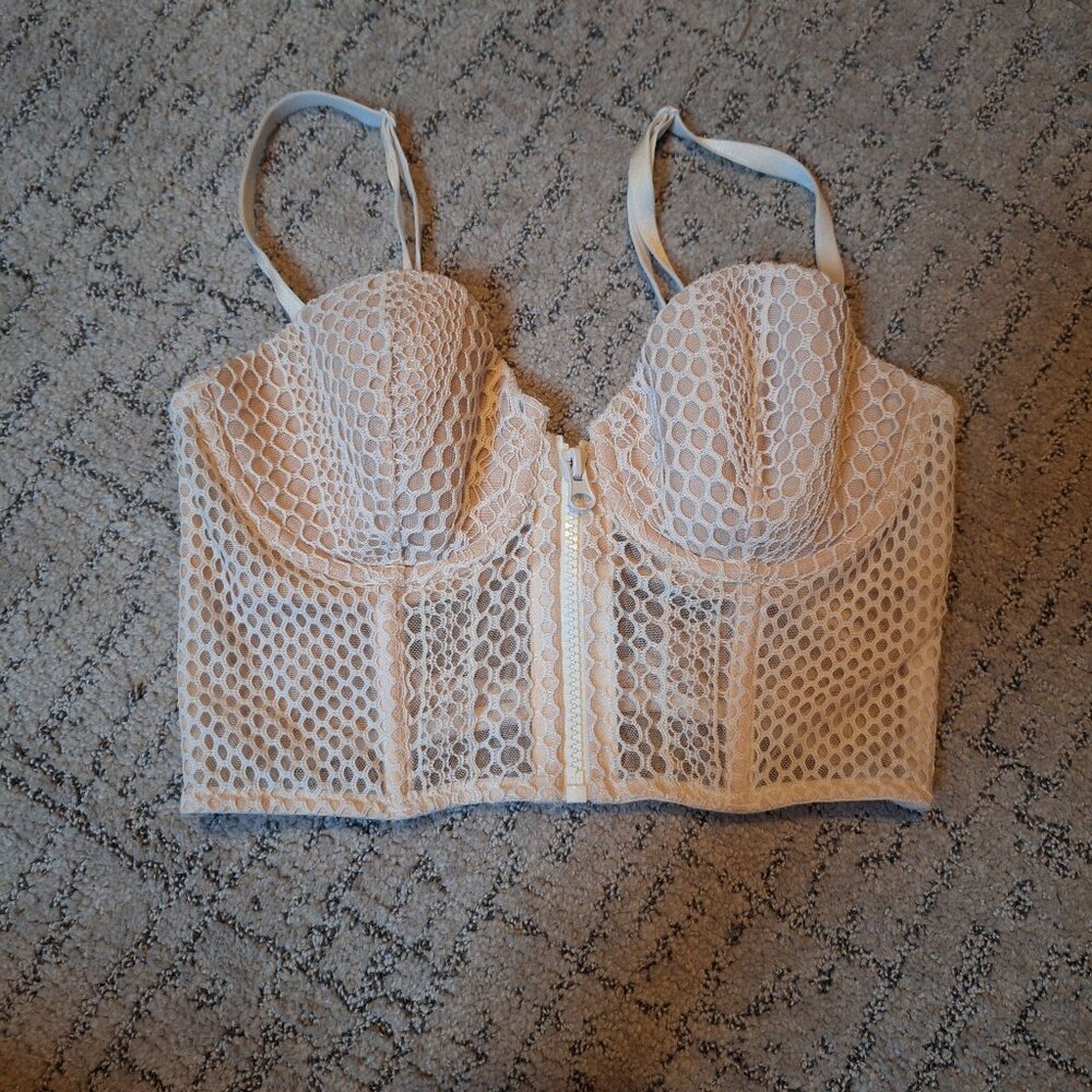 Victoria Secret White Zip Up Corset Top